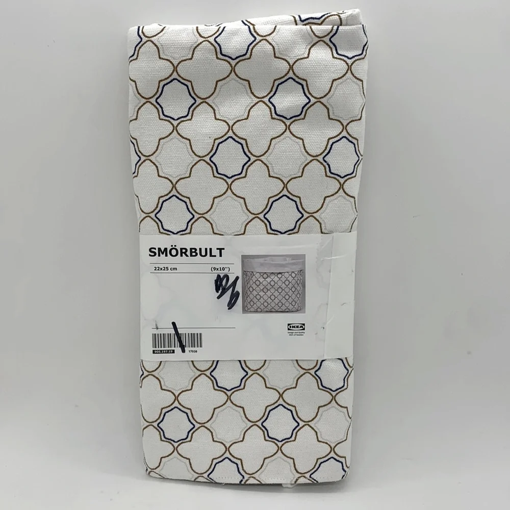 IKEA NEW SMORBULT Bread Basket White Brown Geometric 9x10